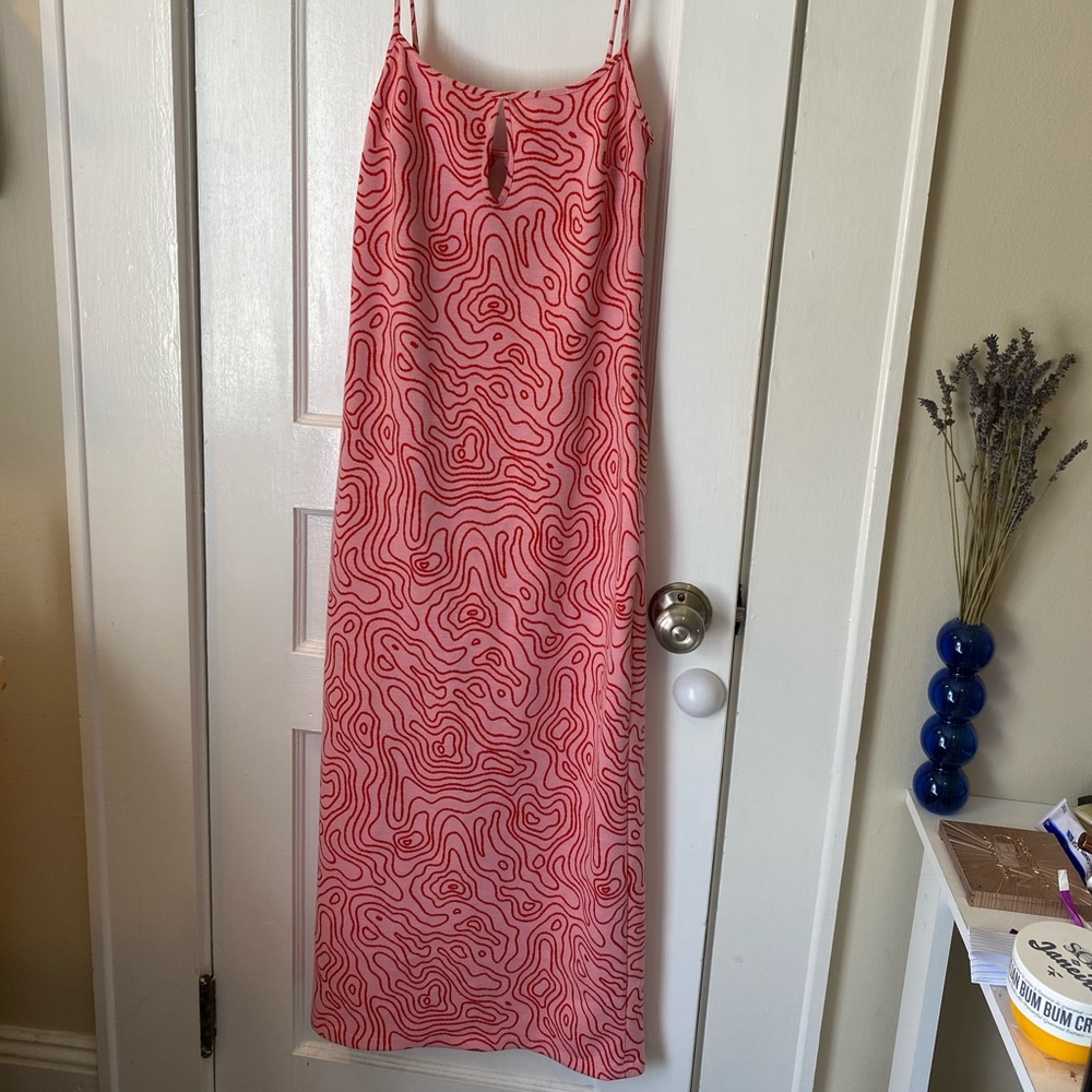 Zara red and pink abstract midi dress